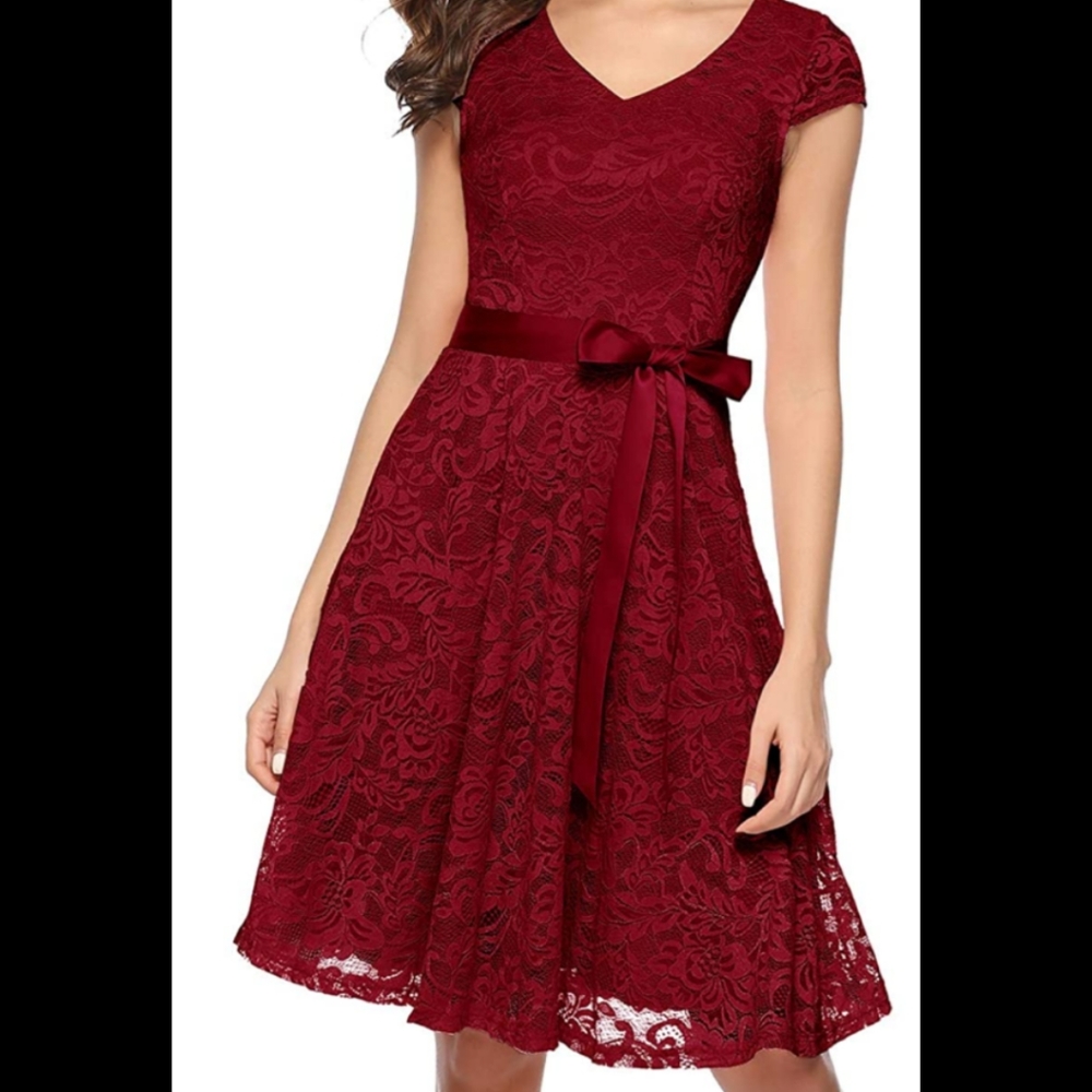 Burgundy Mini Lace Dress